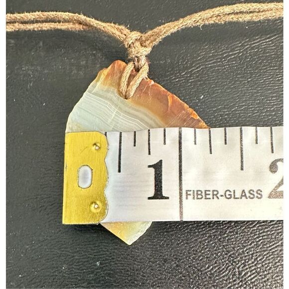 Vintage Amber Agate Stone Beaded Pendant Necklace 18” Twine Cord Silver Tone Lob - Picture 6 of 6